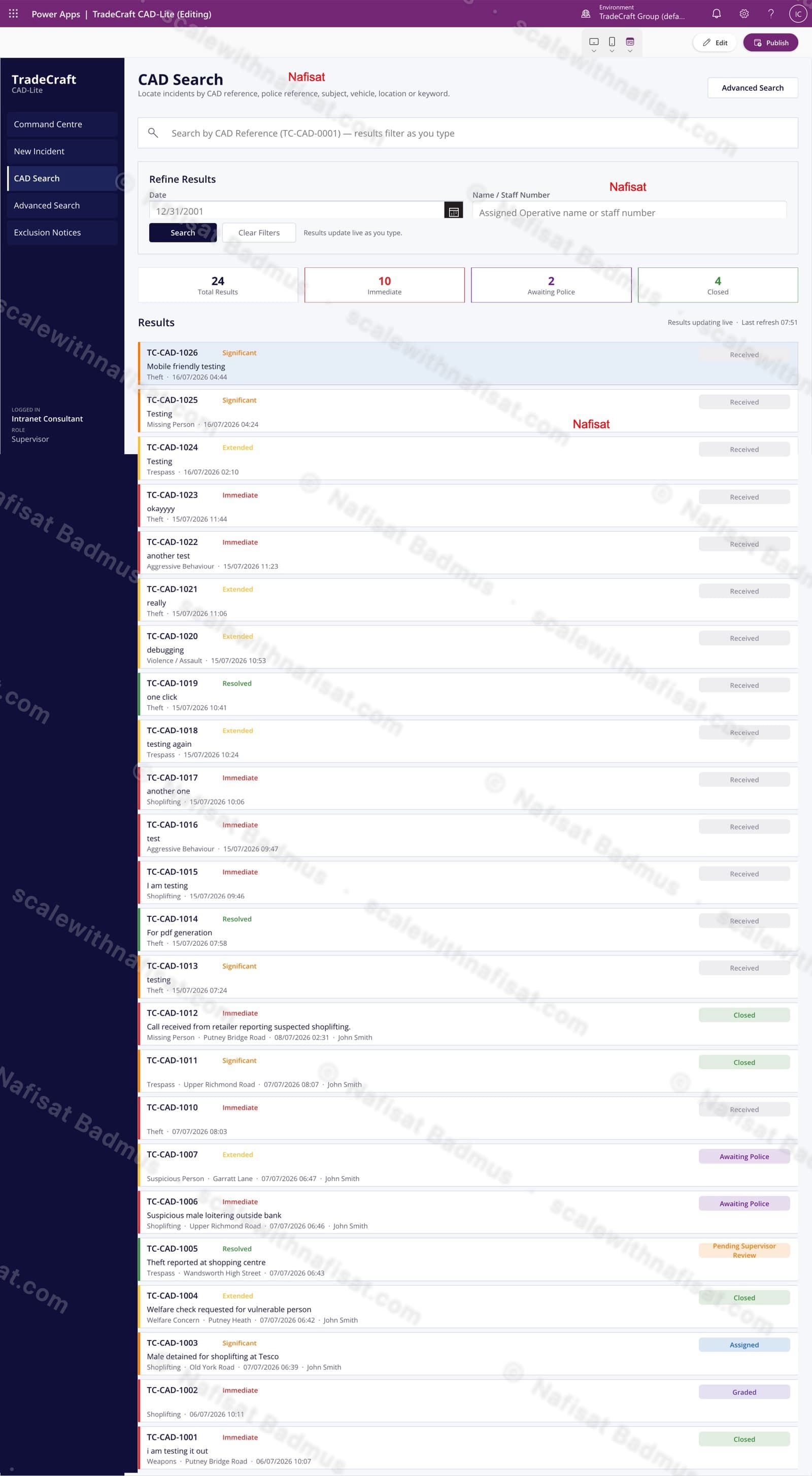 TradeCraft CAD-Lite Power Apps case management interface