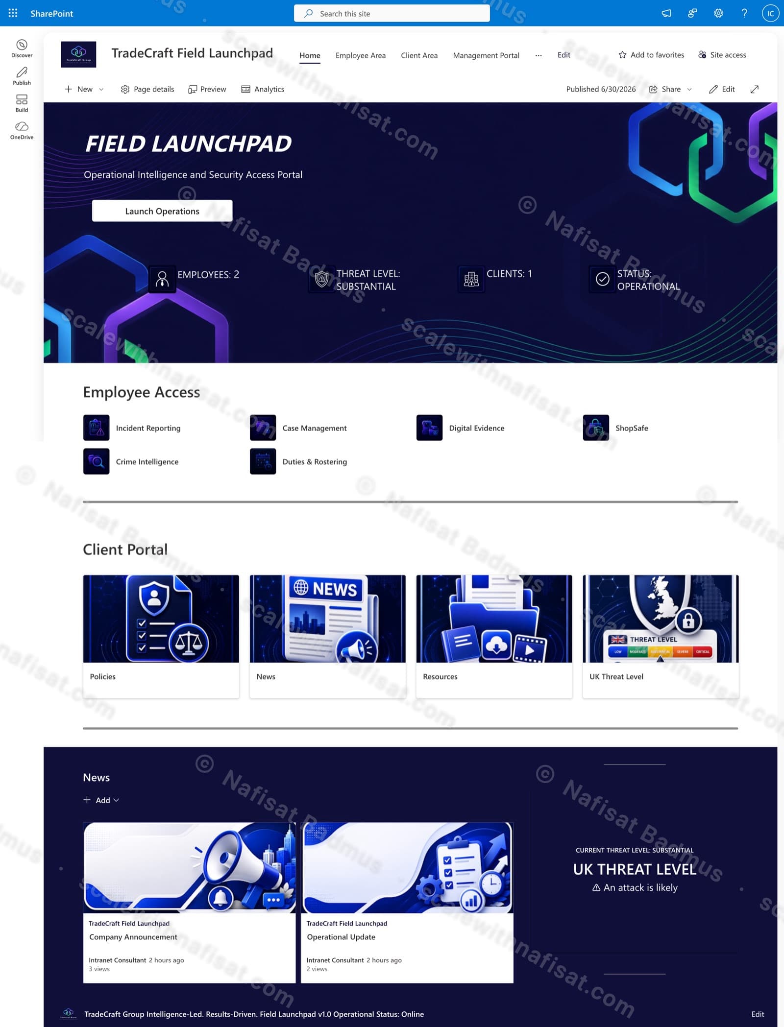 TradeCraft Field Launchpad SharePoint intranet home page